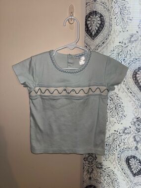 Pale Blue Short-Sleeve Smocked Tee